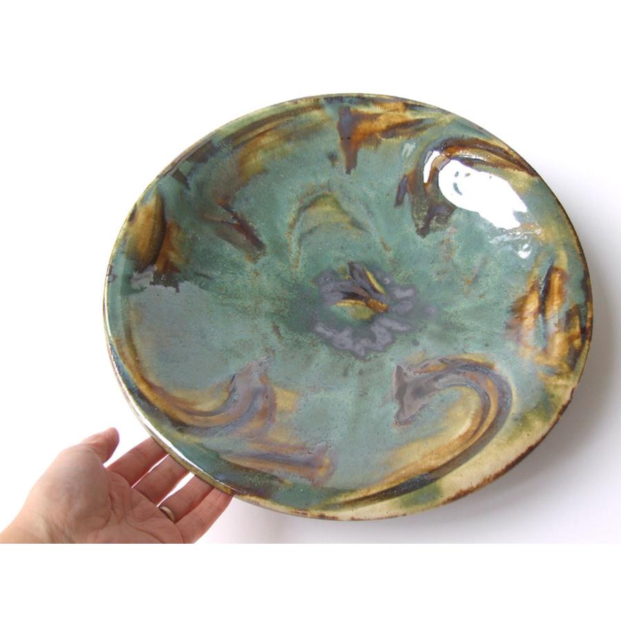 やちむん 民藝 読谷山焼 北窯 松田共司尺皿 大皿 緑 打掛