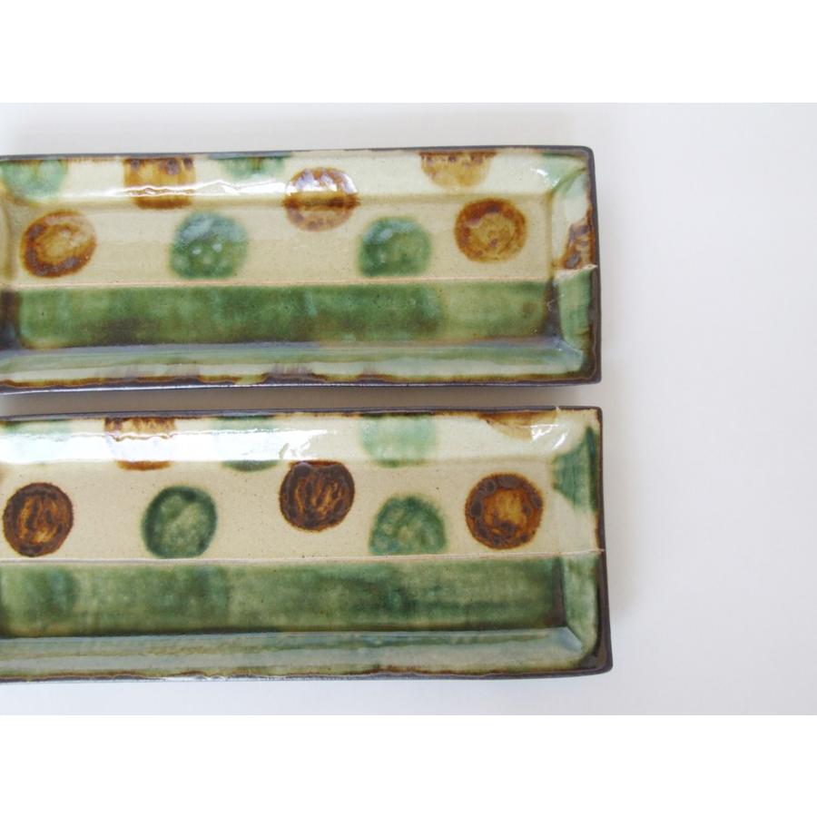 やちむん 民藝 読谷山焼 北窯 與那原正守 長角皿大 緑点打 : おまめ