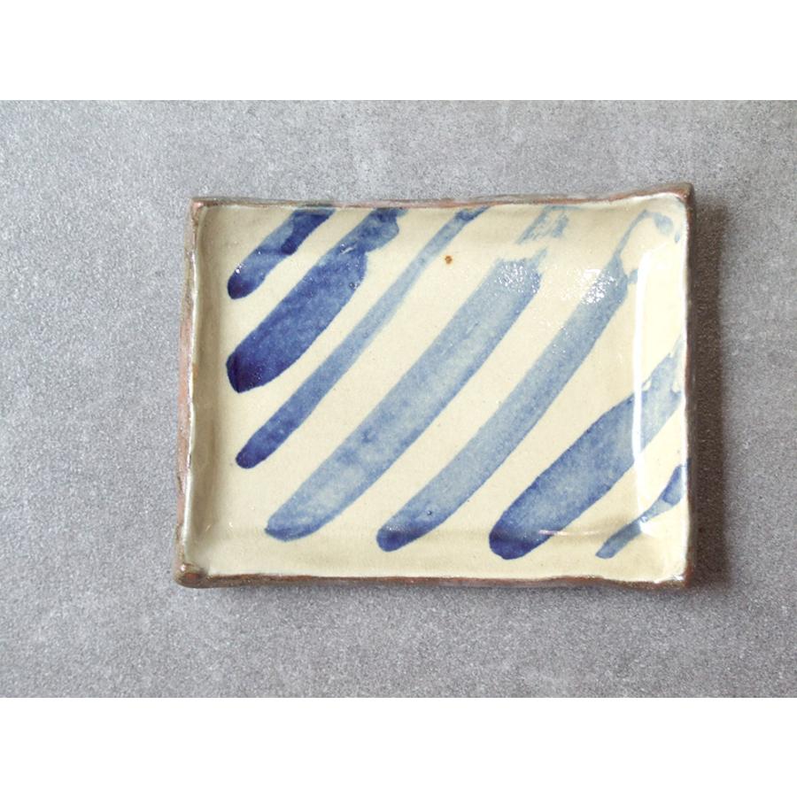 やちむん 民藝 読谷山焼 北窯 宮城正享 5寸×6寸角皿 プレート 呉須 線