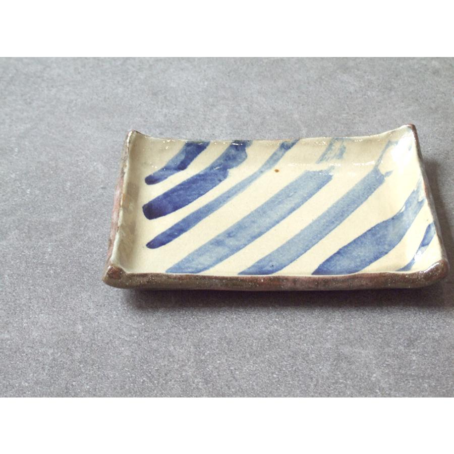 やちむん 民藝 読谷山焼 北窯 宮城正享 5寸×6寸角皿 プレート 呉須 線