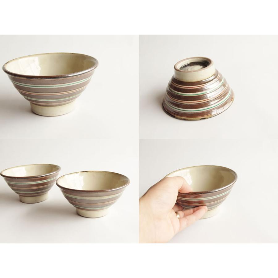 やちむん 民藝 工房福田 福田健治5寸マカイ(お茶碗) 赤絵 ボーダー