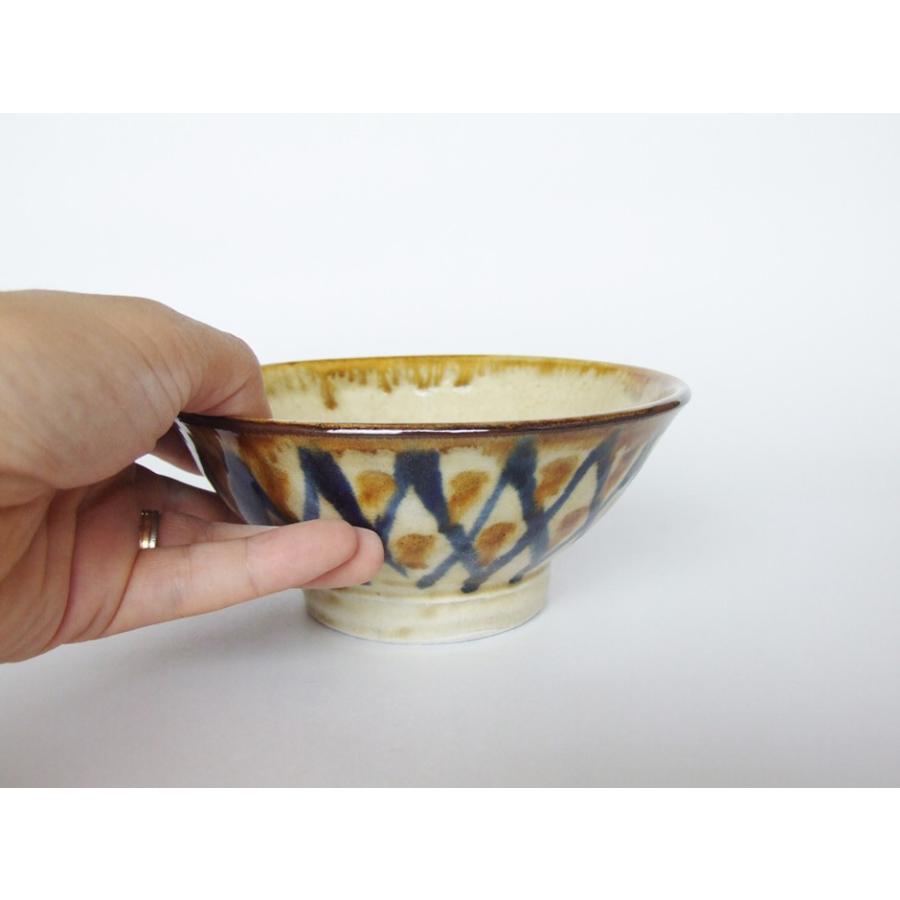 やちむん 民藝 壺屋焼 陶藝玉城5寸マカイ(お茶碗) 幾何格子点打