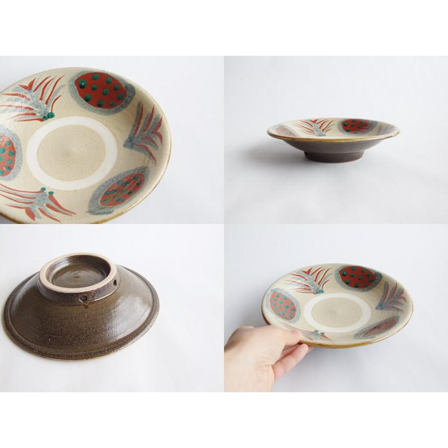 やちむん 民藝 読谷山焼 北窯 松田米司 8寸皿 中皿 赤絵1 : おまめ