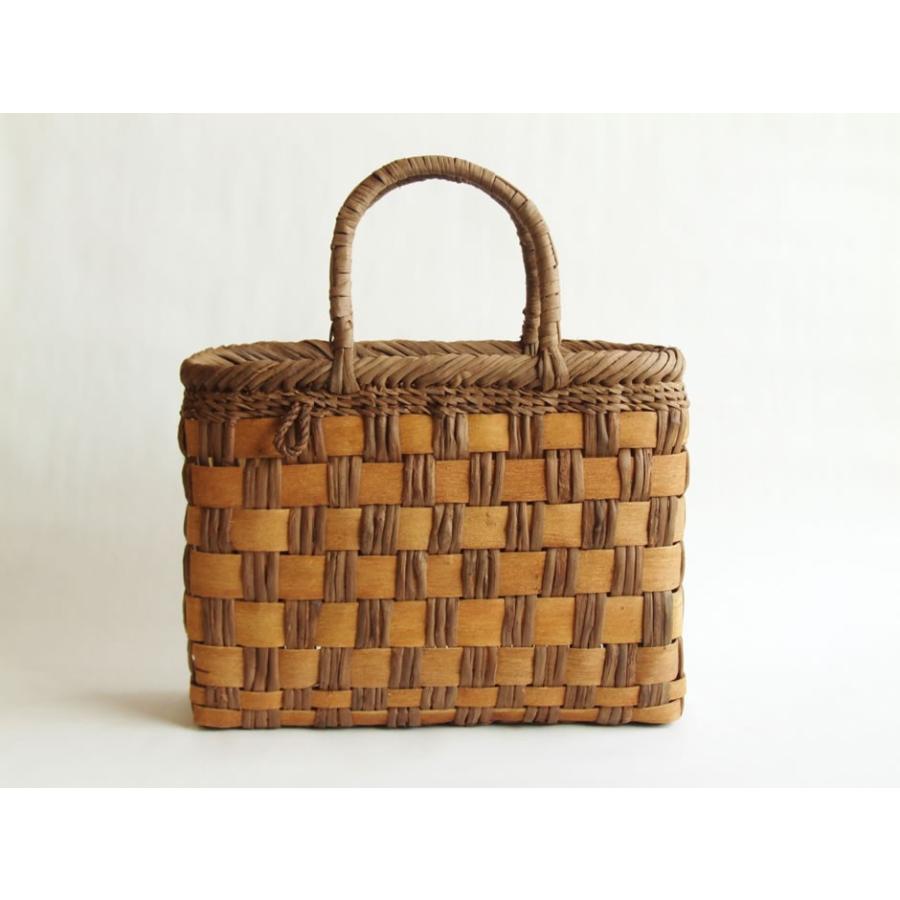 純国産 籠作家宗夫さん作 山葡萄ケヤキミックスかごバッグ 市松編み 中