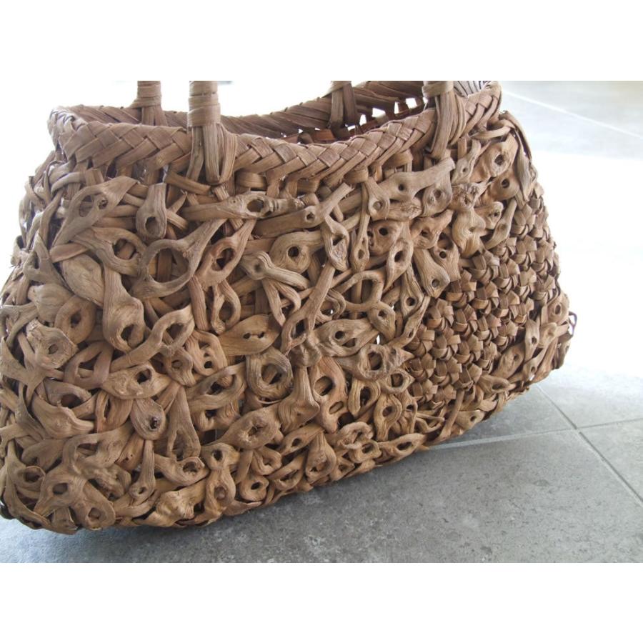 純国産 籠作家悠帆さん作 山葡萄かごバッグ 乱れ編み 花模様編み＋