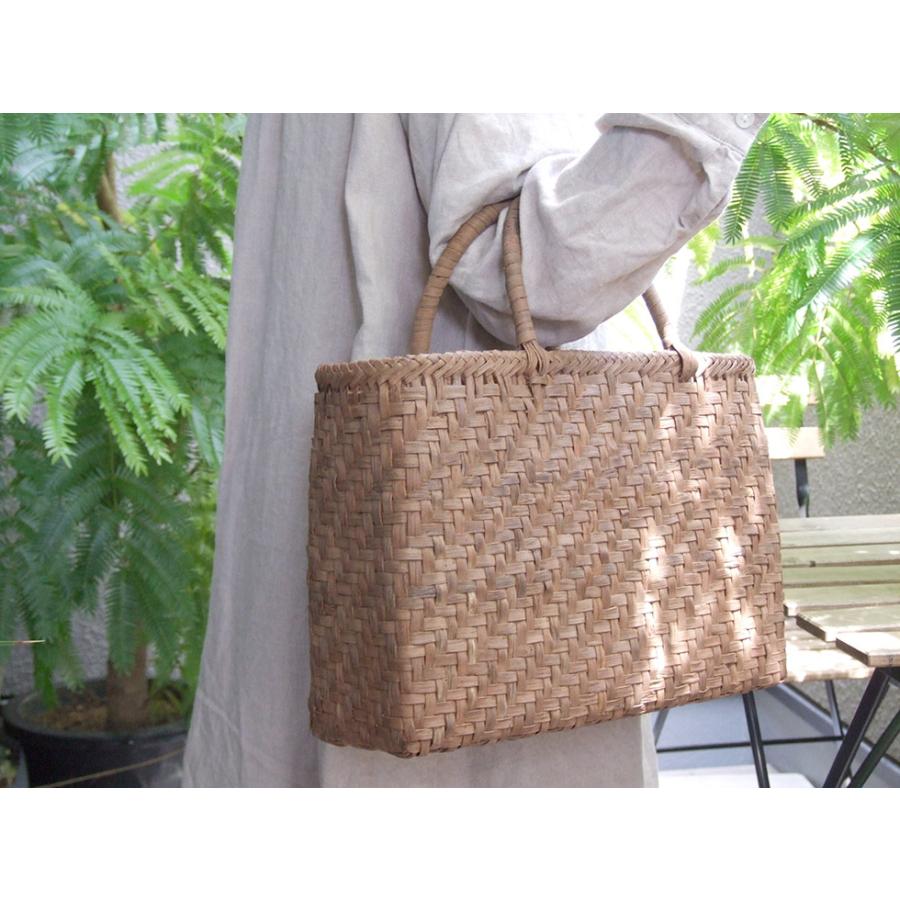 純国産 籠作家悠帆さん作 山葡萄かごバッグ 網代編み 大 : おまめ