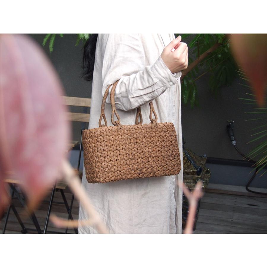 純国産 青森県 山葡萄かごバッグ 六角花結び編み リング持ち手 春光