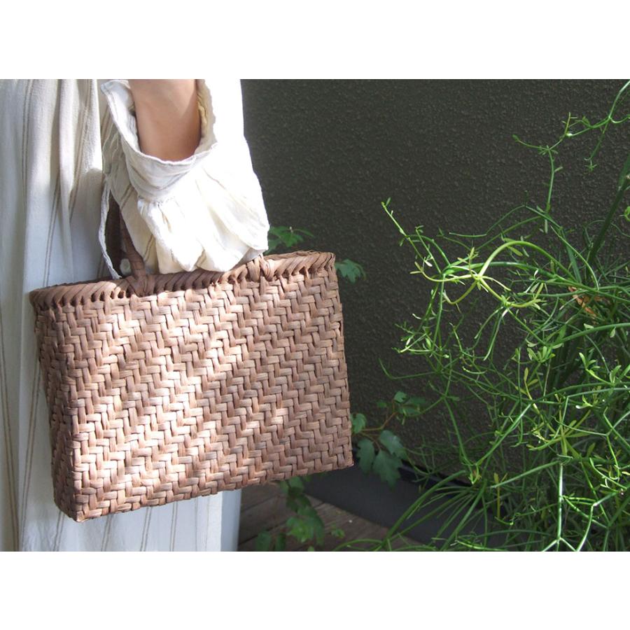 純国産 信州長野県 山葡萄かごバッグ 網代編み7mm 定番型 上 柿渋染内