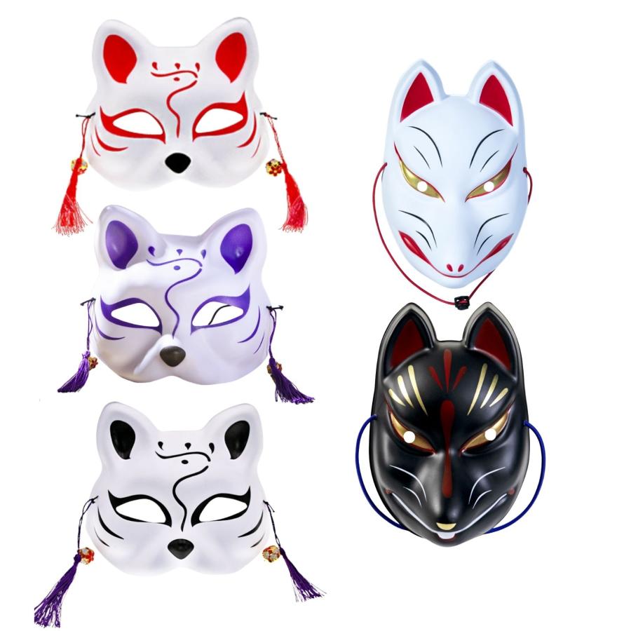 きつねのお面　5面セット　狐面　骨董品 きつねのお面 5面セット 狐面 骨董品