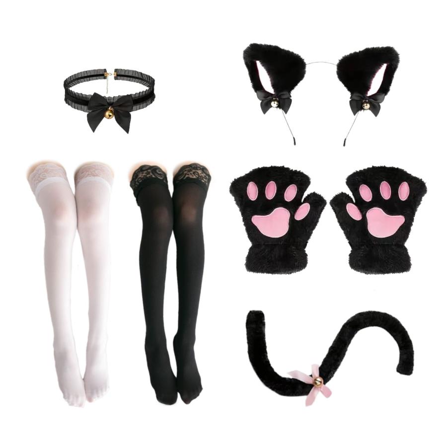 猫耳 カチューシャ 黒猫 コスプレ 猫 手袋 首輪 しっぽ ニーハイ 猫耳 カチューシャ 黒猫 コスプレ 猫 手袋 首輪 しっぽ ニーハイ
