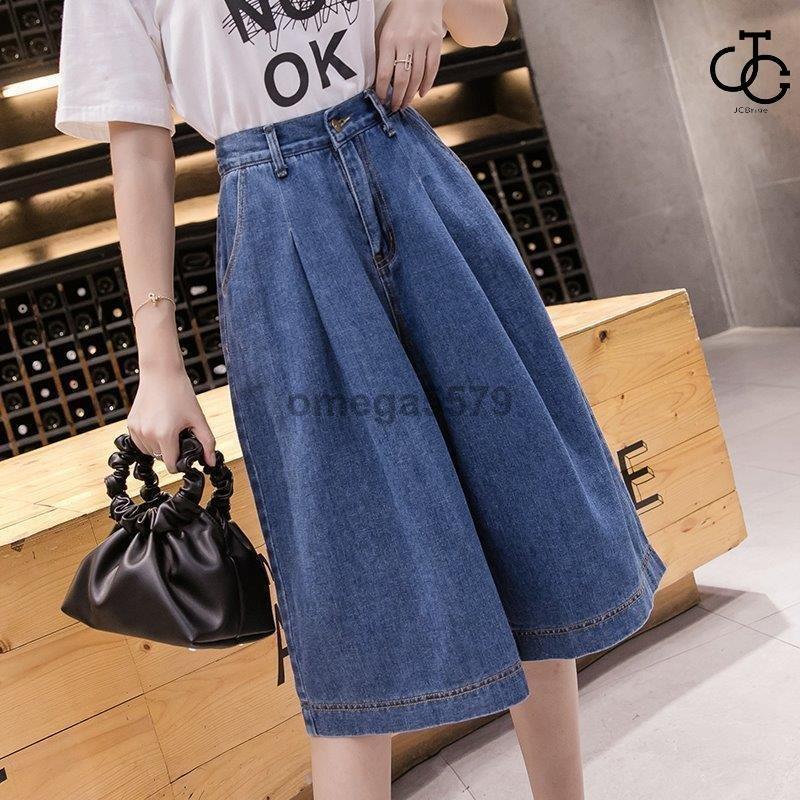 ガウチョパンツ レディース デニム ジーンズ ハイウエスト フェミニン 可愛い ハーフパンツ 春夏 使い勝手の良い