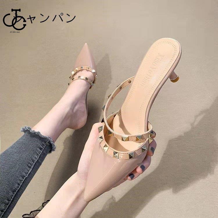 チャンキーヒールスタッズ パンプス ミュール スリッパサンダル チャンキーヒールスタッズ パンプス ミュール スリッパサンダル