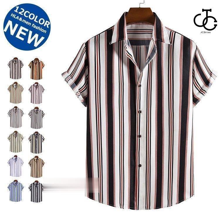 アロハシャツ メンズ 半袖シャツ ストライプ柄 カジュアルシャツ 夏服 シャツ 夏 サマー 30代 40