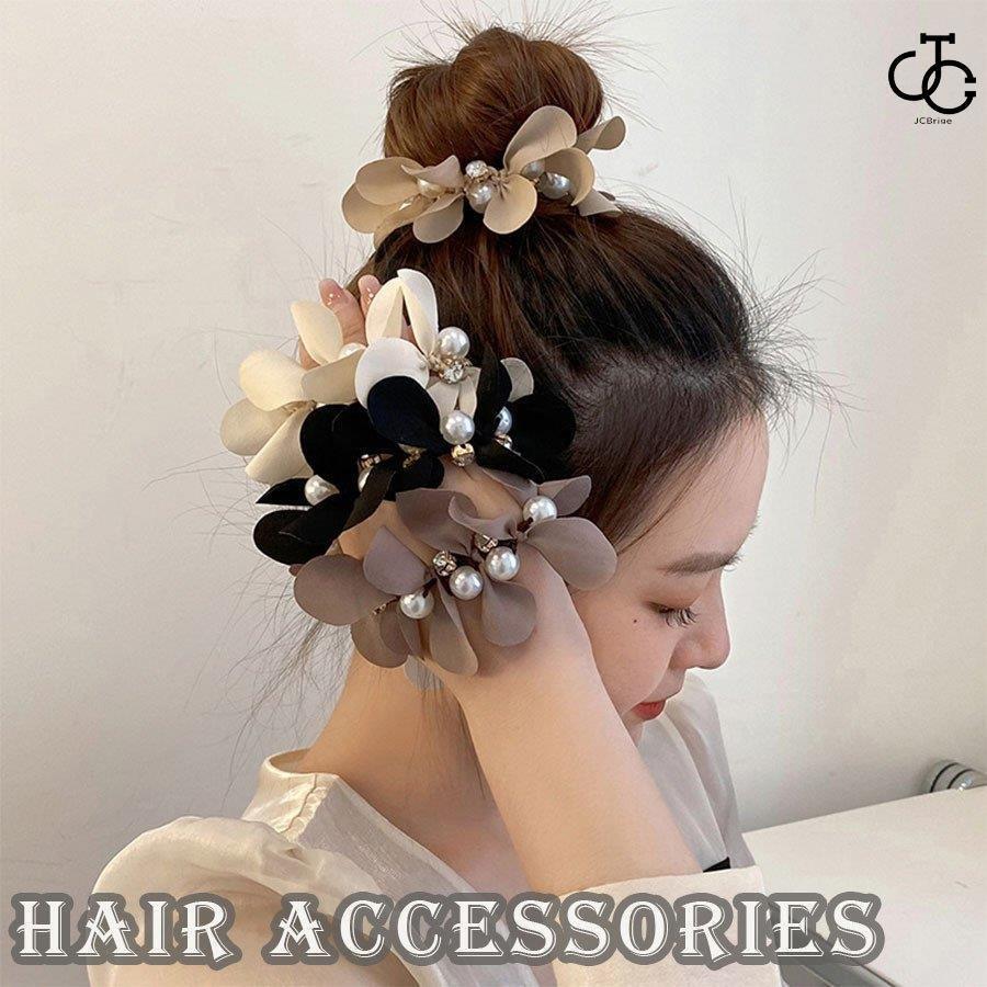 ヘアゴム 花びら パール付き シュシュ ヘアアクセサリー ヘアゴム 花びら パール付き シュシュ ヘアアクセサリー