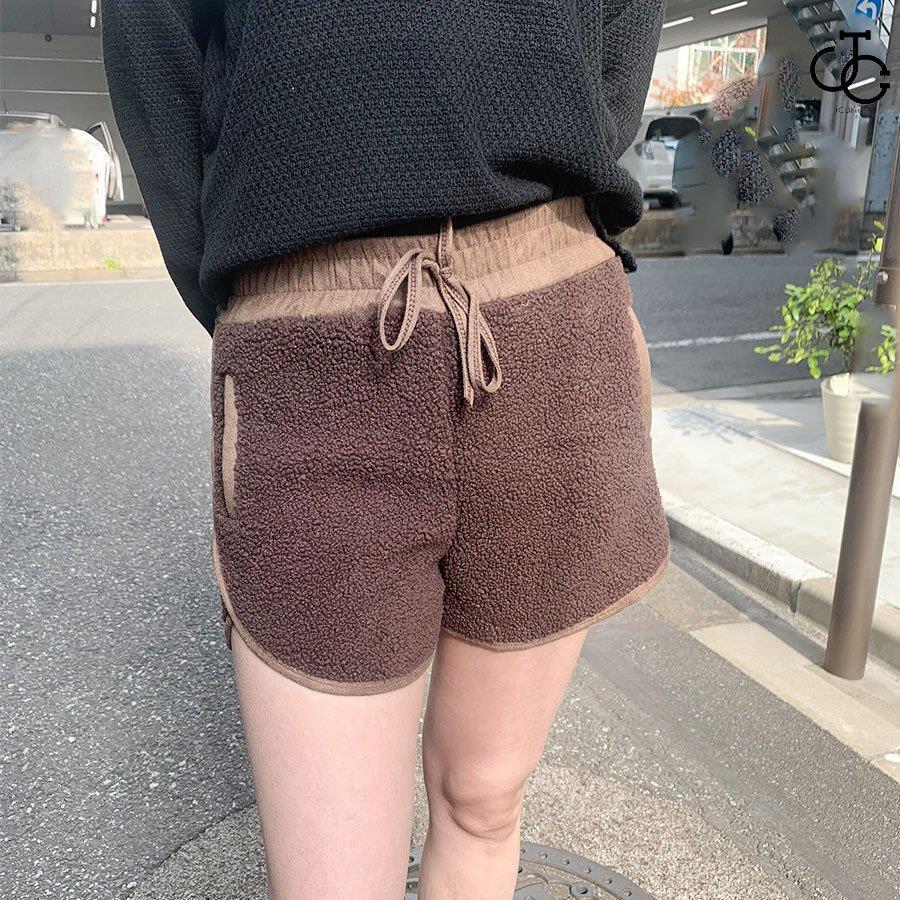 ボアショートパンツ　裏起毛　ボトムス　ゴムウエスト　ゆったり冬パンツ　もこもこ　かわいい　ニットトップス　暖かい｜omega5579｜06