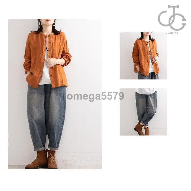 シャツ ブラウス レディース トップス シャツブラウス 無地 長袖 大きいサイズ コットン スタンドカラー オフィス 春秋 30代 40代 国際 ブランド