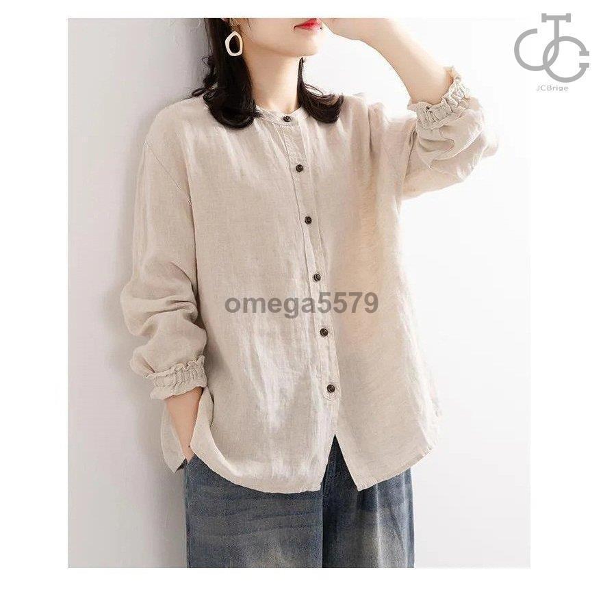 シャツ ブラウス レディース トップス シャツブラウス 無地 長袖 大きいサイズ コットン スタンドカラー オフィス 春秋 30代 40代 国際 ブランド
