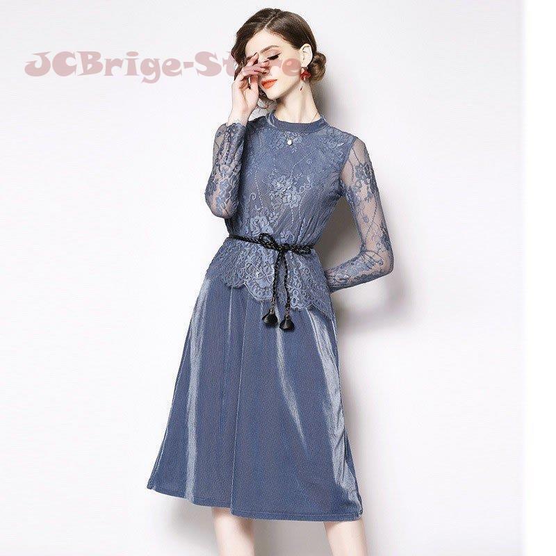 ワンピース レディース パーティードレス 長袖 重ね着 Aライン 総レース ベルベット フォーマル レースワンピース 切り替え お呼ばれ きれいめ 結婚式 Jbc 0402dress253 Jcbrigeストア 通販 Yahoo ショッピング