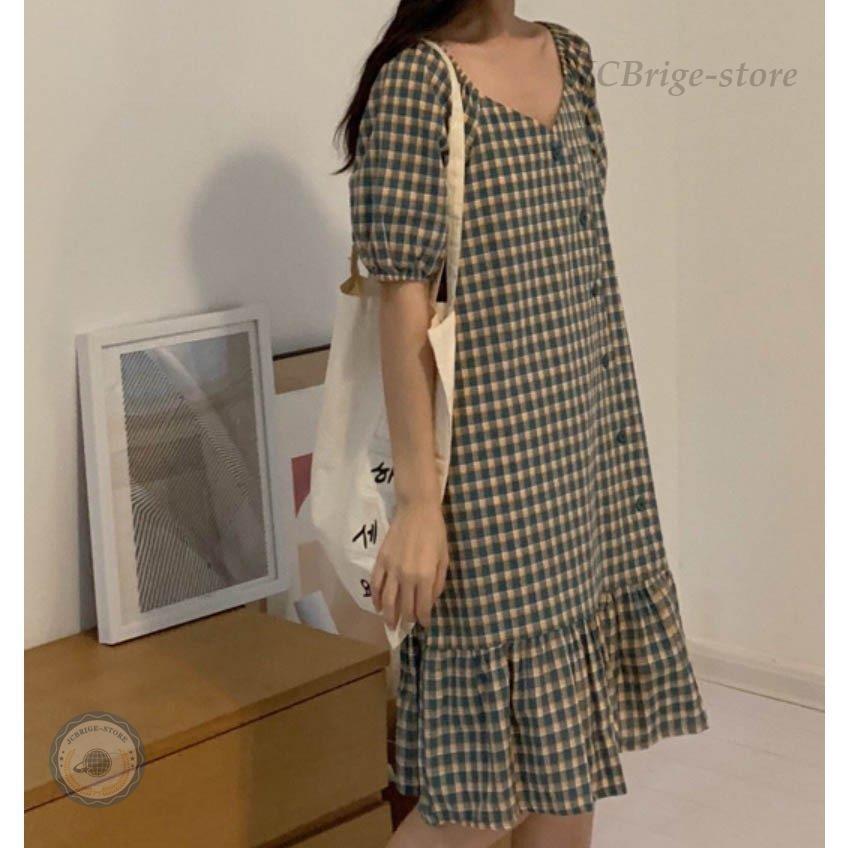 ワンピース ギンガムチェックワンピース スクェア襟 ひざ丈ワンピース 夏ワンピース 体型カバー セール Jcb 48amnc1174 Jcbrigeストア 通販 Yahoo ショッピング
