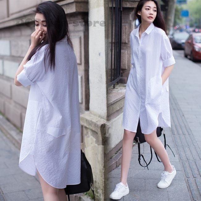 シャツ 白 レディース 半袖シャツ ゆったり ワイシャツ ロング 女性 ブラウス シンプル 清潔感 半袖 トップス 夏 サマーブラウス Jcb 48lf1tops7 Jcbrigeストア 通販 Yahoo ショッピング