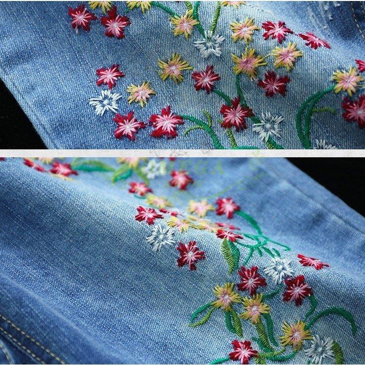 デニムクロップドパンツ花柄刺繍レディースデニムパンツ デニムクロップドパンツ花柄刺繍レディースデニムパンツ