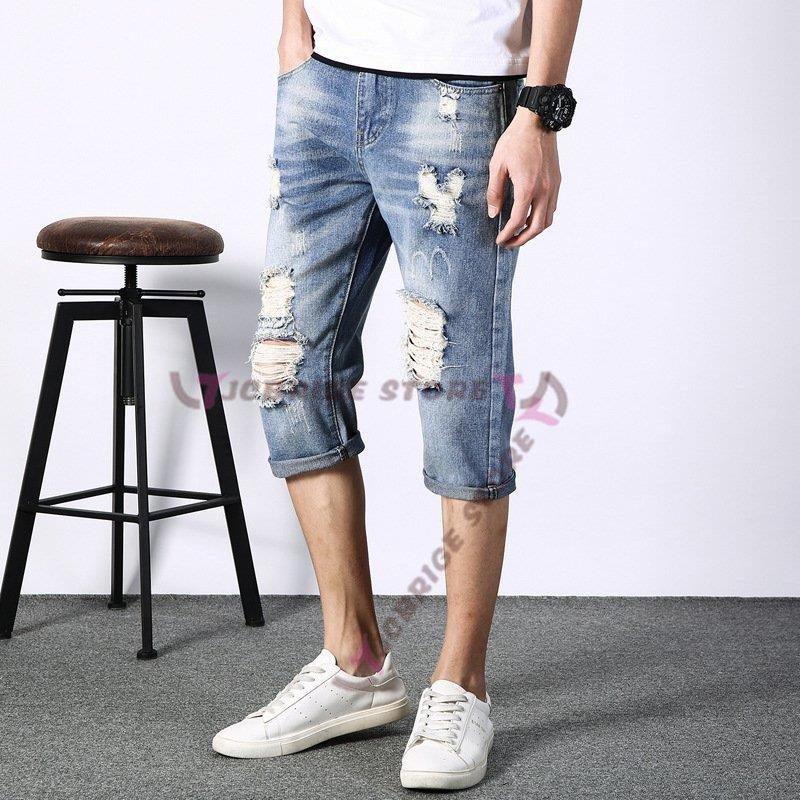 メンズ 膝下 デニムハーフパンツ デニムパンツ 半ズボン レジャー リラックス ジーンズ カジュアル 破れ加工 夏向き 七分丈 Zy413 Ecqk650 Jcbrigeストア 通販 Yahoo ショッピング