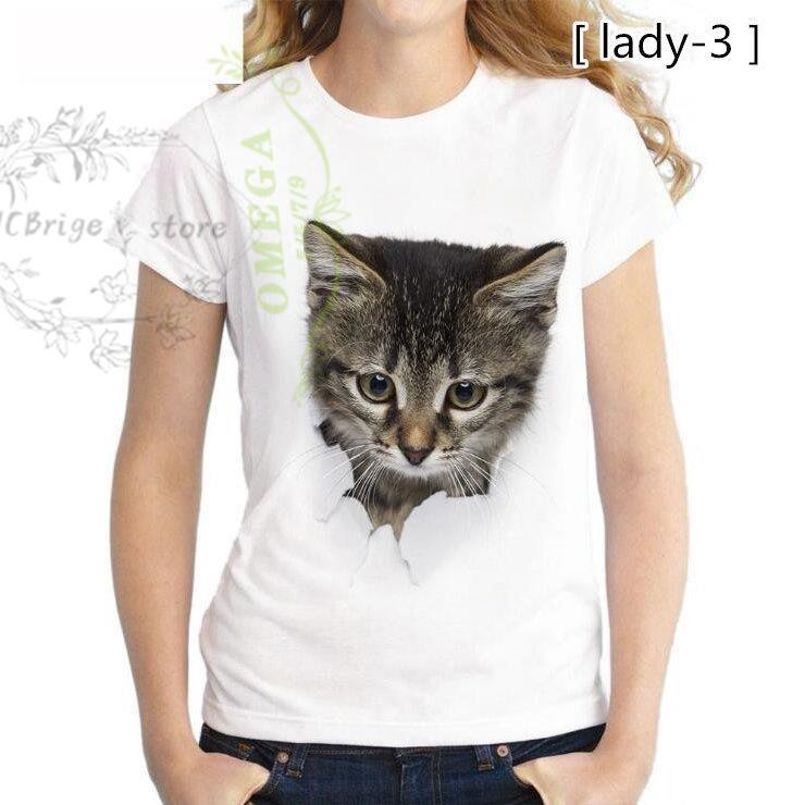 可愛い 3D 猫 Tシャツ 半袖 男女兼用 メンズ 薄手 ねこ 白 レディース 面白 おもしろ かわいい トリックアート｜omega5579｜10