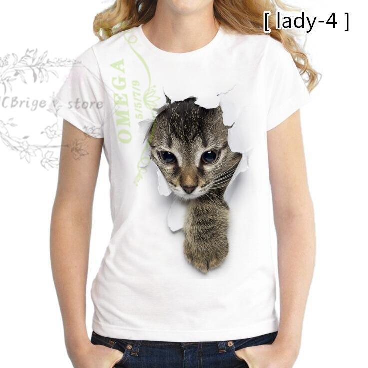 可愛い 3D 猫 Tシャツ 半袖 男女兼用 メンズ 薄手 ねこ 白 レディース 面白 おもしろ かわいい トリックアート｜omega5579｜11