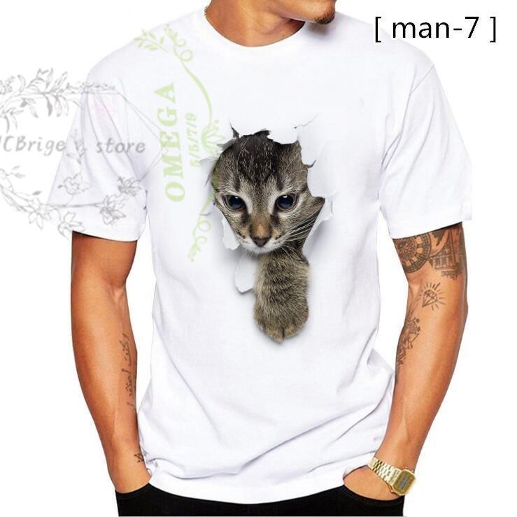 可愛い 3D 猫 Tシャツ 半袖 男女兼用 メンズ 薄手 ねこ 白 レディース 面白 おもしろ かわいい トリックアート｜omega5579｜07