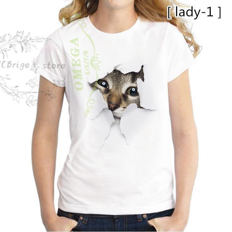 可愛い 3D 猫 Tシャツ 半袖 男女兼用 メンズ 薄手 ねこ 白 レディース 面白 おもしろ かわいい トリックアート｜omega5579｜08