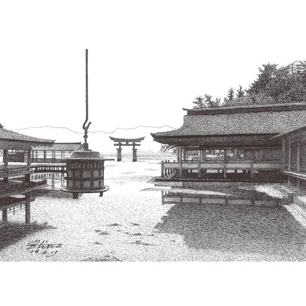 ペン画 からくりファイル 「厳島神社」A4 クリアファイル スギヤマ