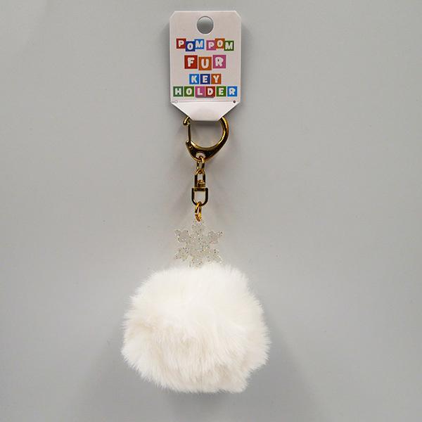 ポンポンファーキーホルダー (ホワイト・ピンク・グリーン) ハート 星