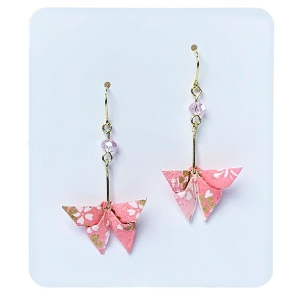限定再販不可】＊25 和風 ピンクと水色蝶扇子 ロング イヤリング ピアス 限定再販不可】＊25 和風 ピンクと水色蝶扇子 ロング イヤリング