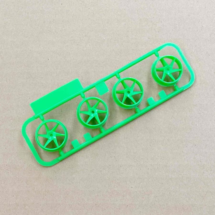 ミニ四駆 中径スパイラル6本スポークホイール 蛍光グリーン 緑