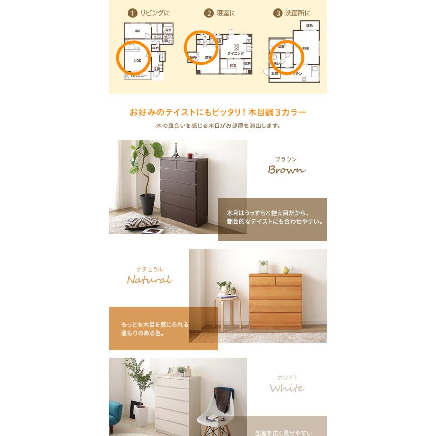 頑丈薄型チェスト 収納棚 5段 幅75cm ホワイト木目調 奥行30cm 日本製