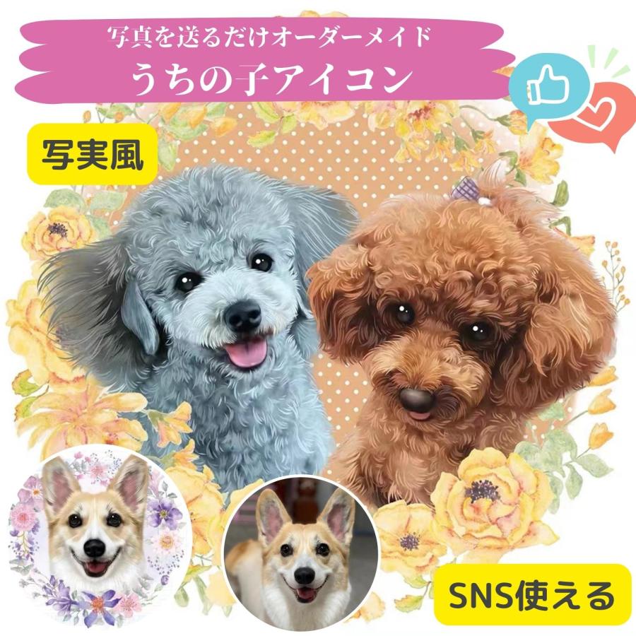 似顔絵 ペット アイコン画像 Sns使用可能 オリジナル 動物 似顔絵イラス オーダーメイド 似顔絵イラスト作成 リアルタッチ Icon Realistic Style Pet Yumeno Art 通販 Yahoo ショッピング