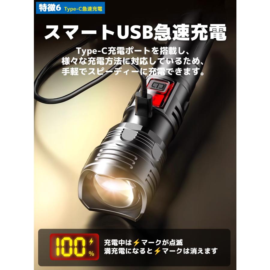 懐中電灯 16.7 黒 led 800 強力 充電式 小型 日本 usb充電式 高輝度 多