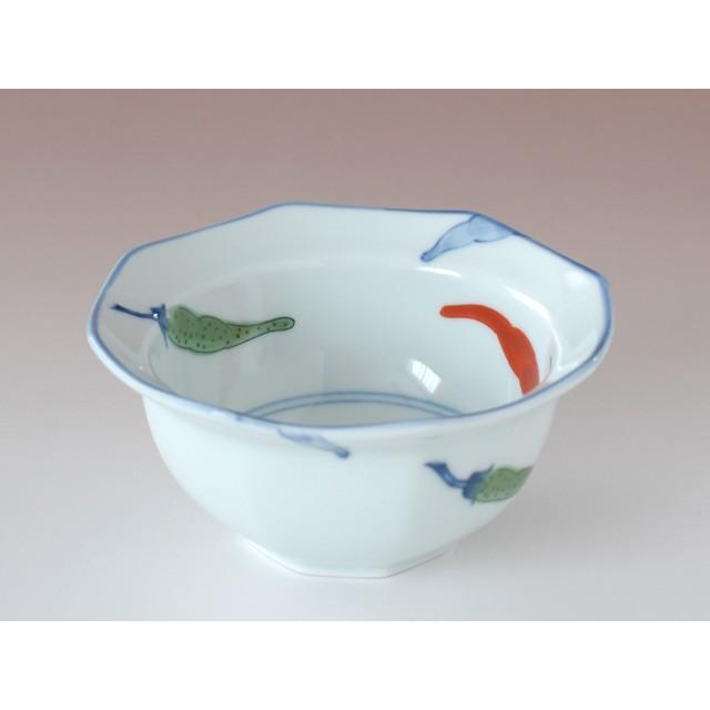 錦とうがらし 八角小鉢 / 食器 唐辛子柄 小鉢 ボール 白磁 転写 上絵