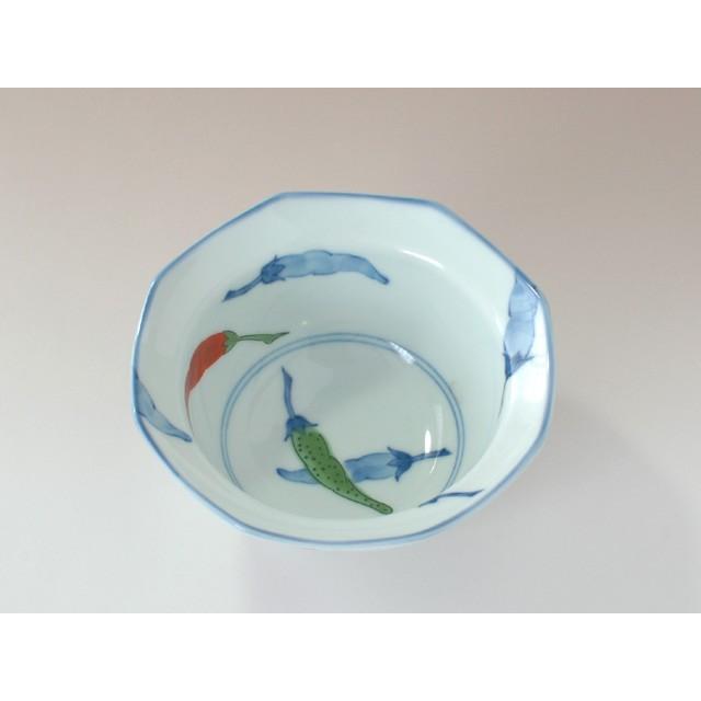 錦とうがらし 八角小鉢 / 食器 唐辛子柄 小鉢 ボール 白磁 転写 上絵