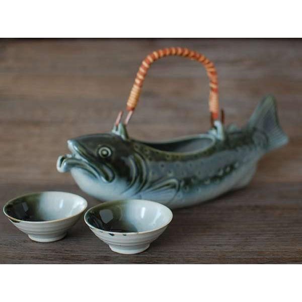 骨酒用酒器揃い オリベ （魚型徳利1ヶ+盃2ヶ） / 骨酒 盃×2ヶのセット