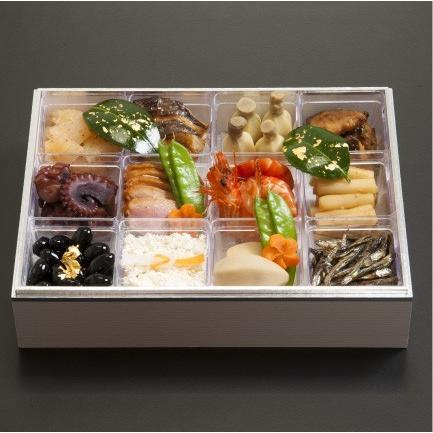 おもてなしギフト　お節料理　中津川宿の老舗　上見屋の特製　２段重ね　お節料理　２４種の手作り　生おせち ラッピング