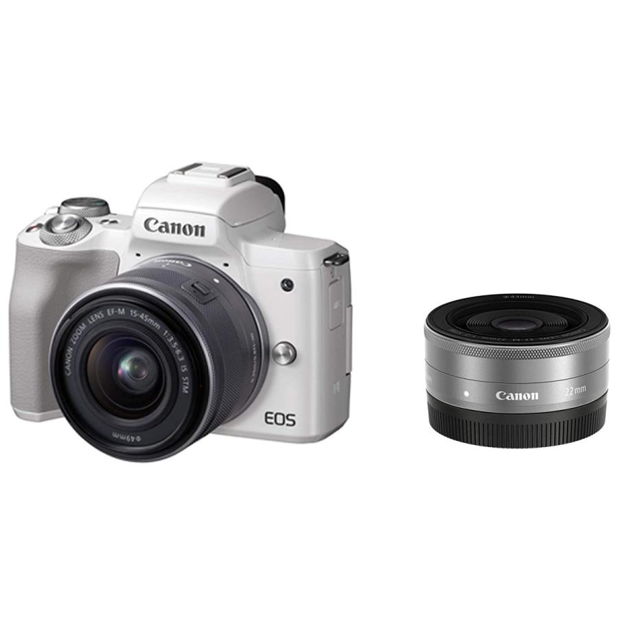 新しい到着 Canon キヤノン STM F2 EF?M22mm ダブルレンズキット ホワイト M Kiss EOS ミラーレス一眼 デジタル一眼レフカメラ