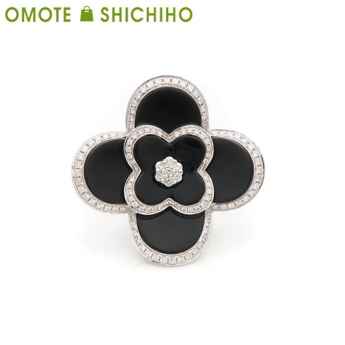 K18 WG オニキス フラワー ダイヤモンド リング 13号 D:0.65ct  