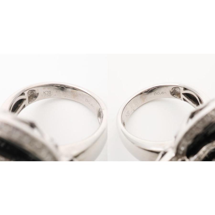 K18 WG オニキス フラワー ダイヤモンド リング 13号 D:0.65ct  