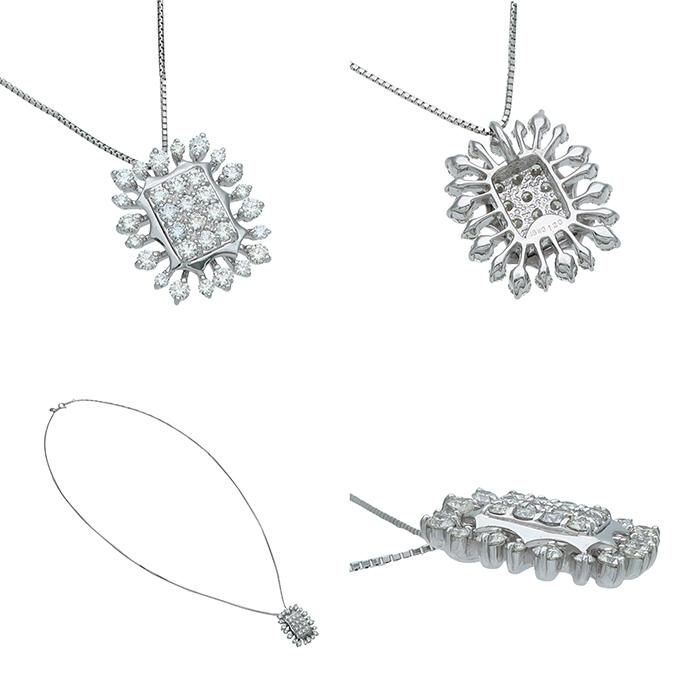 K18 WG ダイヤモンド ペンダント ネックレス スクエア D:1.20ct 18K 18 
