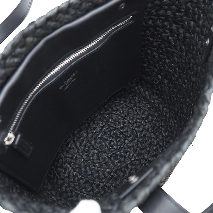 SAINT LAURENT サンローラン パニエ スモール トートバッグ かごバッグ ラフィア レザー ブラック 579518 美品 ◆中古A+ランクの画像