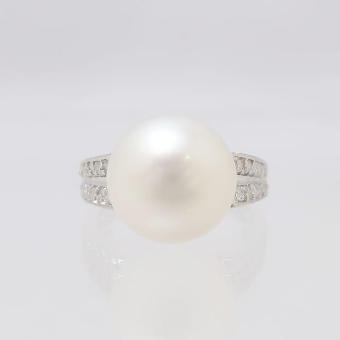 PT900 南洋パール ダイヤモンド リング 13号 12mm D:0.37ct プラチナ 