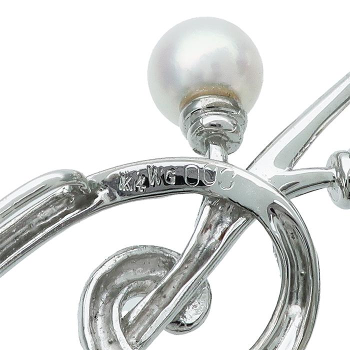 K14 WG アコヤ パール ダイヤモンド ブローチ 真珠 D:0.03ct 4月 6月 