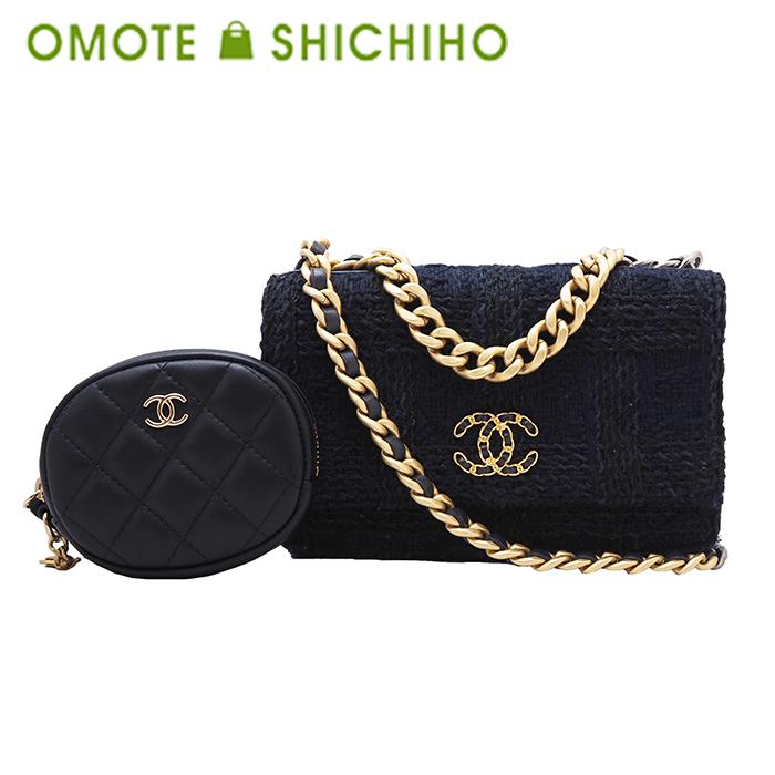 正規品 CHANEL チェーン CHANEL 19 シャネル シャネル19 ポーチ付 チェーンウォレット ツイード