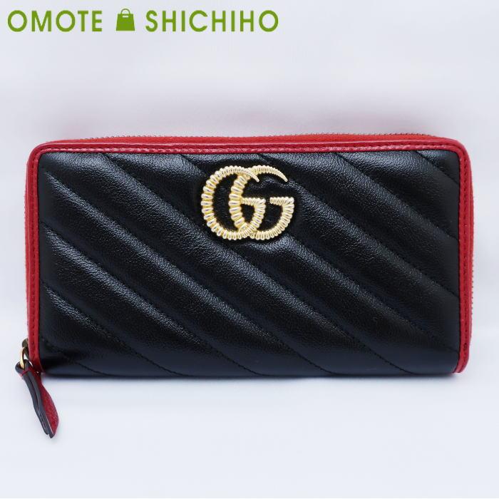 Gucci グッチ ジップアラウンドウォレット Ggマーモント 黒 赤 レディース 長財布 キルティング レザー S新品同様 013 おもて質舗 通販 Yahoo ショッピング